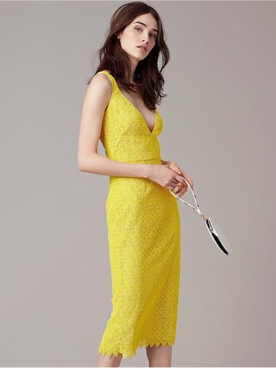 Diane Von Furstenberg Dresses & Skirts - Diane Von Furstenberg Bright Yellow Lace V-Neck Midi Dress